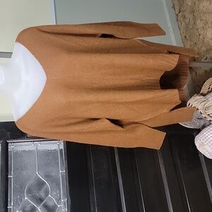 #44 LA MIEL Chocolate V-Neck Sweater Hi/Low Hem Women Size M